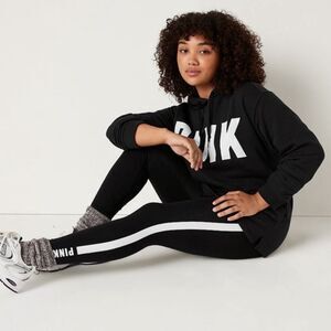 Victoria’s Secret PINK Black White Stripe Logo High Waist Cotton Legging, SMALL